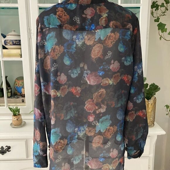 Black Sheer Floral Blouse | L | Mossimo - Picture 4 of 5